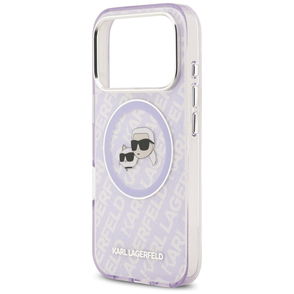 Θήκη MagSafe για Apple iPhone 17 Pro, Karl Lagerfeld, IML Glitter Karl & Choupette`s Heads, Μωβ