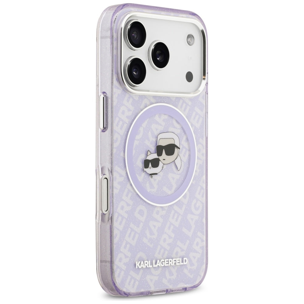 Θήκη MagSafe για Apple iPhone 17 Pro, Karl Lagerfeld, IML Glitter Karl & Choupette`s Heads, Μωβ
