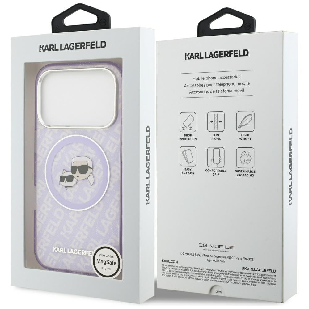 Θήκη MagSafe για Apple iPhone 17 Pro, Karl Lagerfeld, IML Glitter Karl & Choupette`s Heads, Μωβ