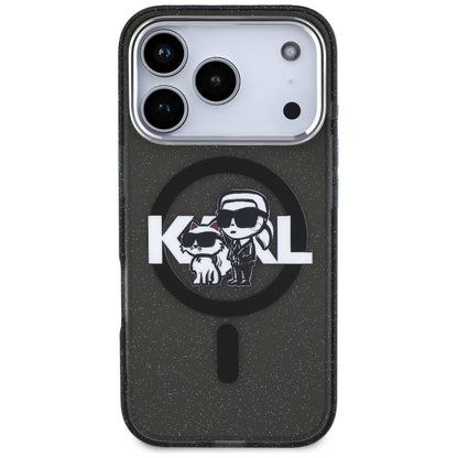 MagSafe Case for Apple iPhone 17 Pro, Karl Lagerfeld, IML Sketch Logo Glitter Karl & Choupette, Black