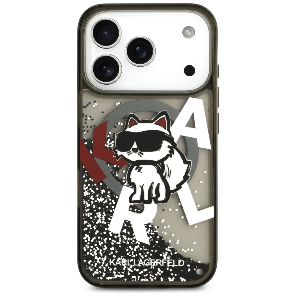 MagSafe Case for Apple iPhone 17 Pro, Karl Lagerfeld, Liquid Glitter Choupette Logo, Black
