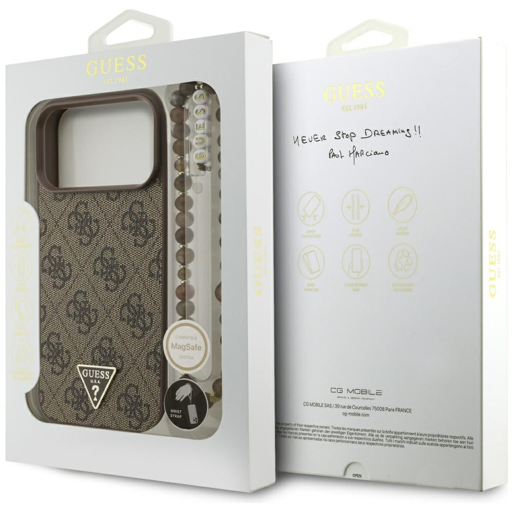 Θήκη MagSafe για Apple iPhone 17 Pro Max, Guess, 4G Triangle Logo Cord Strap, Καφέ