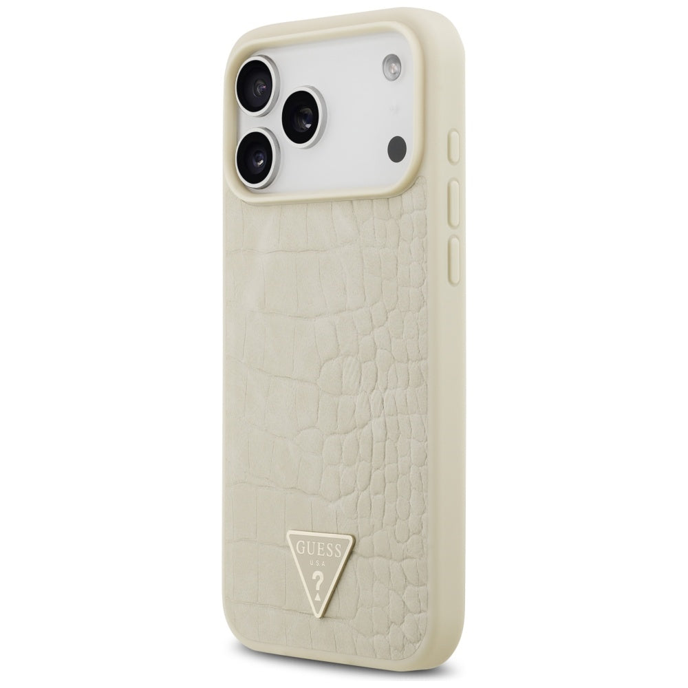 Θήκη MagSafe για Apple iPhone 17 Pro Max, Guess, Croco Triangle Logo, Χρυσή