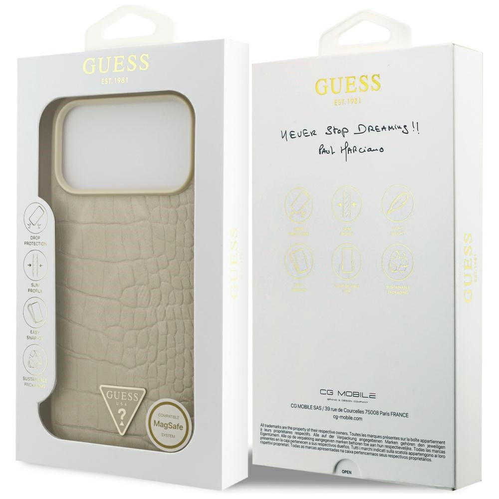 Θήκη MagSafe για Apple iPhone 17 Pro Max, Guess, Croco Triangle Logo, Χρυσή