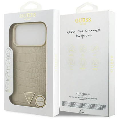Θήκη MagSafe για Apple iPhone 17 Pro Max, Guess, Croco Triangle Logo, Χρυσή