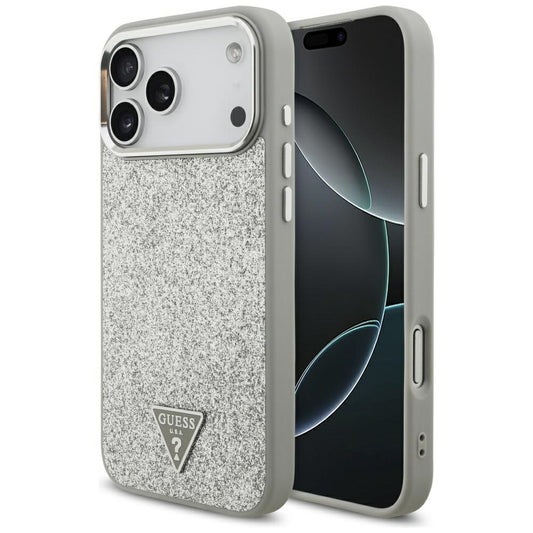 Θήκη MagSafe για Apple iPhone 17 Pro Max, Guess, Glitter Triangle Logo, Ασημί