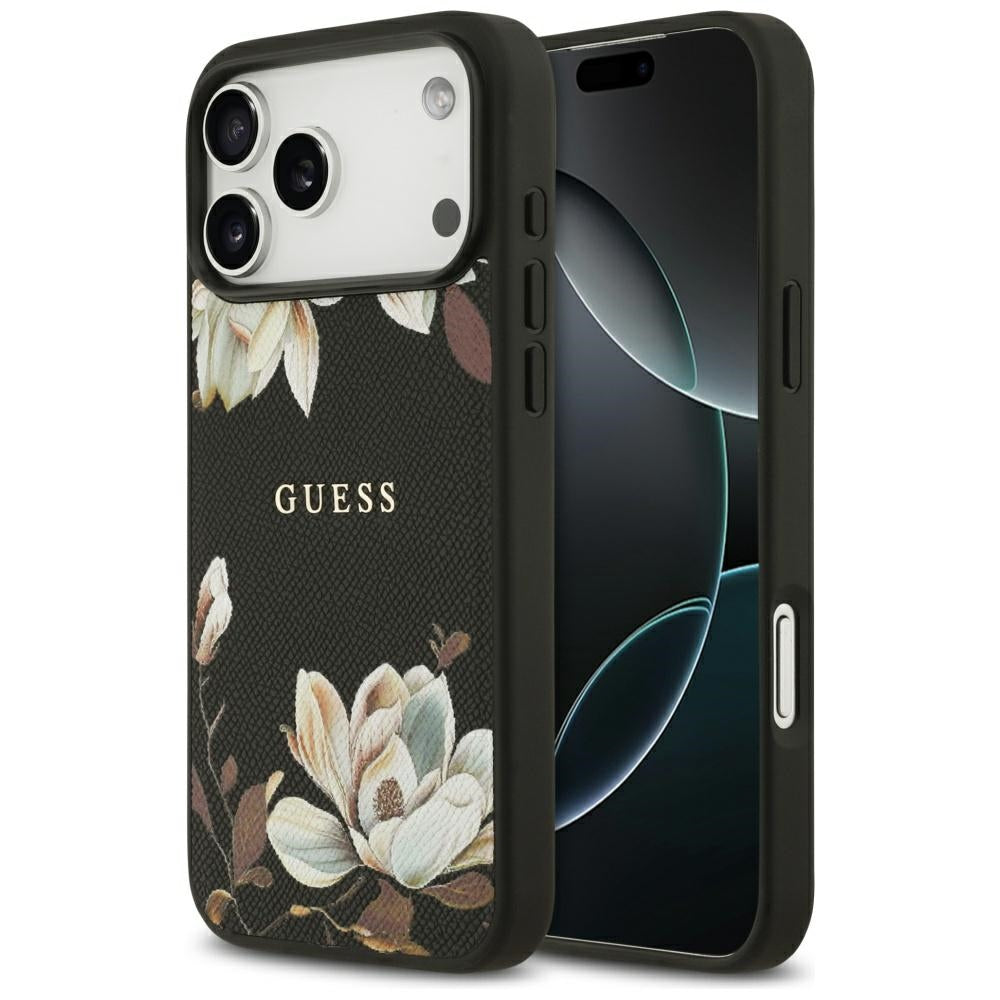 Θήκη MagSafe για Apple iPhone 17 Pro Max, Guess, Grained Flowers, Μαύρη
