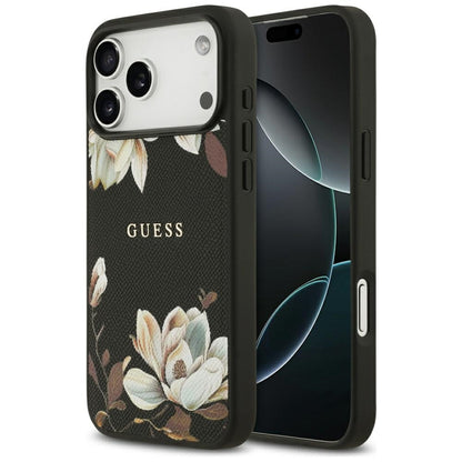 Θήκη MagSafe για Apple iPhone 17 Pro Max, Guess, Grained Flowers, Μαύρη