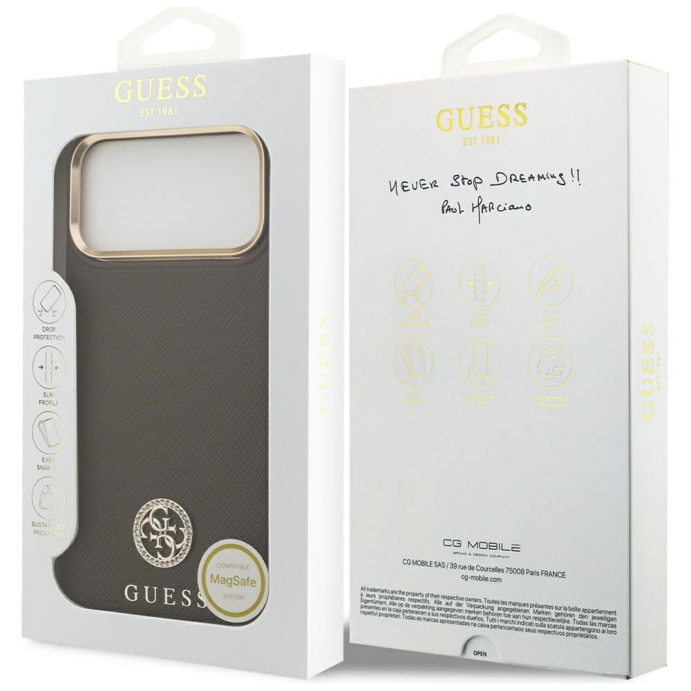 Θήκη MagSafe για Apple iPhone 17 Pro Max, Guess, Grained Strass Logo, Καφέ