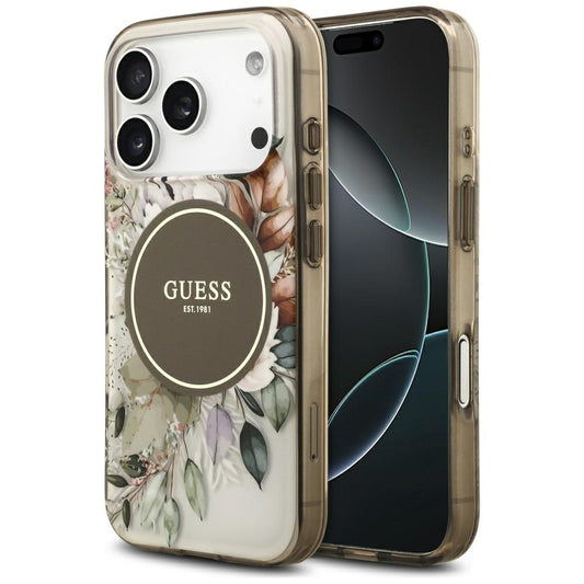 Θήκη MagSafe για Apple iPhone 17 Pro Max, Guess, IML Flower & Tonal Circle, Καφέ