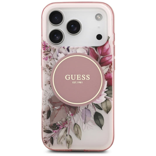 Θήκη MagSafe για Apple iPhone 17 Pro Max, Guess, IML Flower & Tonal Circle, Ροζ
