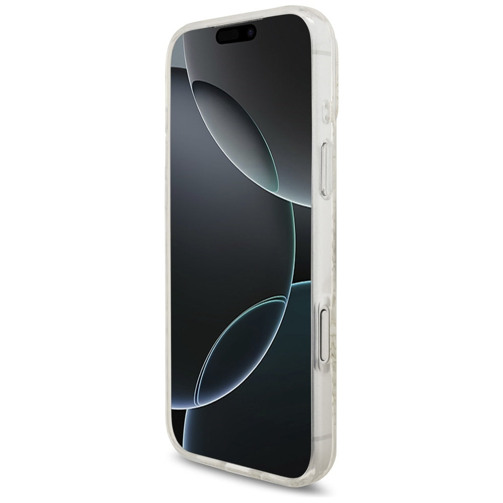 Θήκη MagSafe για Apple iPhone 17 Pro Max, Guess, IML Flowers Allover Electroplated with Pearl Strap, Λευκή
