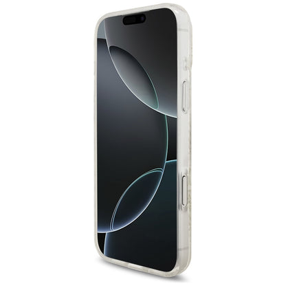 Θήκη MagSafe για Apple iPhone 17 Pro Max, Guess, IML Flowers Allover Electroplated with Pearl Strap, Λευκή
