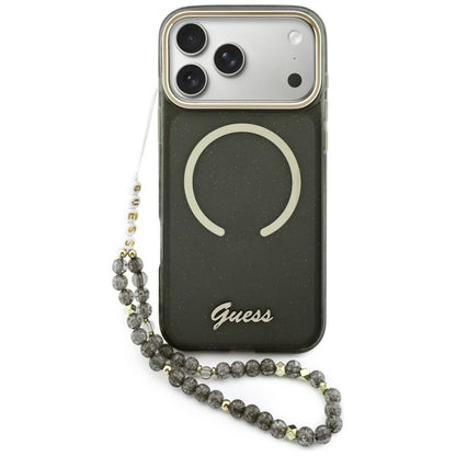 Θήκη MagSafe για Apple iPhone 17 Pro Max, Guess, IML Glitter Script Strap, Μαύρη