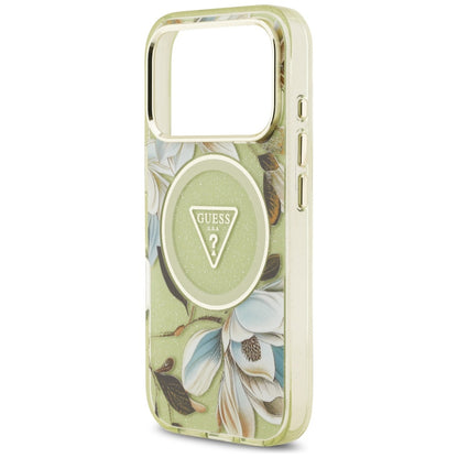 Θήκη MagSafe για Apple iPhone 17 Pro Max, Guess, IML Metal Glitter Flowers Triangle, Πράσινο