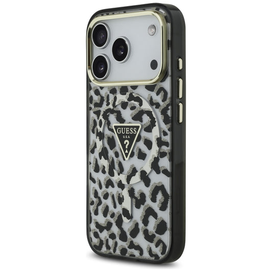 Θήκη MagSafe για Apple iPhone 17 Pro Max, Guess, Leopard Glitter, Μαύρη