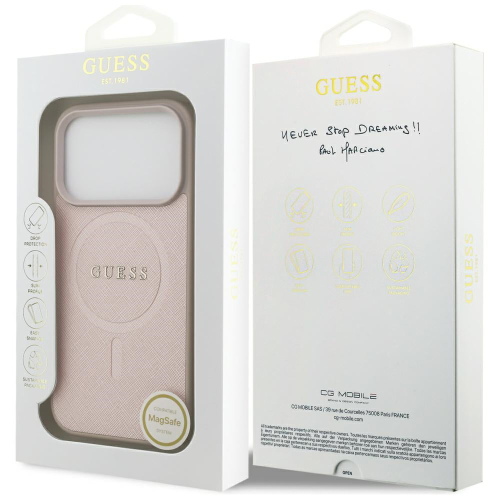 Θήκη MagSafe για Apple iPhone 17 Pro Max, Guess, Saffiano Classic Logo, Ροζ