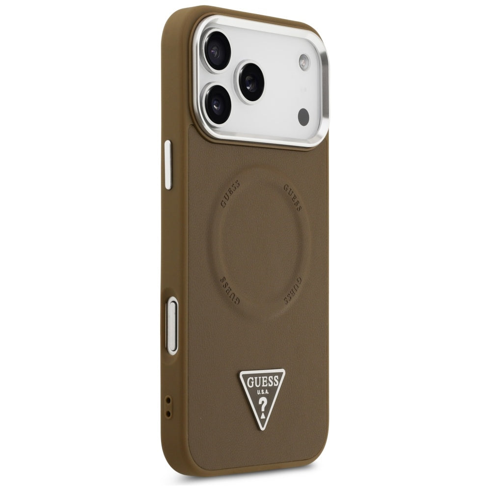 Θήκη MagSafe για Apple iPhone 17 Pro Max, Guess, Triangle Logo, Καφέ Ασημί