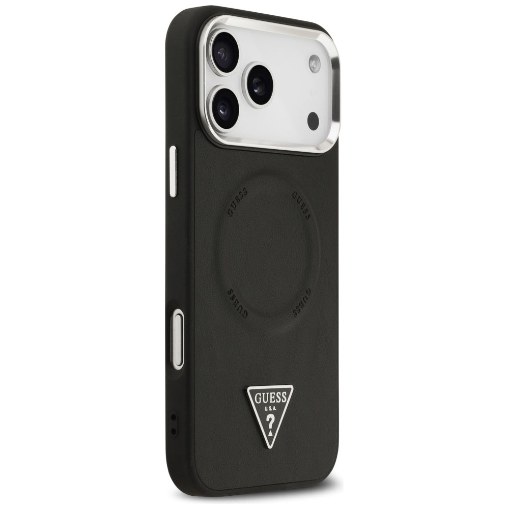 Θήκη MagSafe για Apple iPhone 17 Pro Max, Guess, Triangle Logo, Μαύρη Ασημί