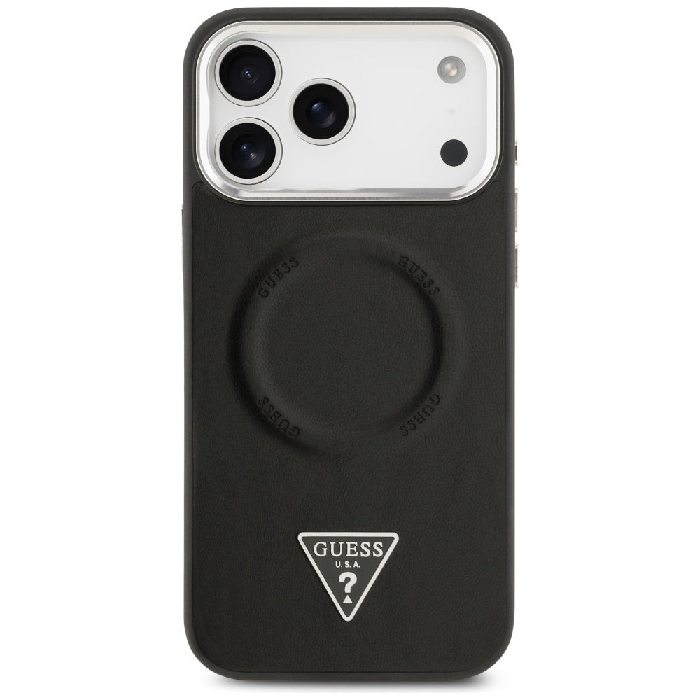 Θήκη MagSafe για Apple iPhone 17 Pro Max, Guess, Triangle Logo, Μαύρη Ασημί