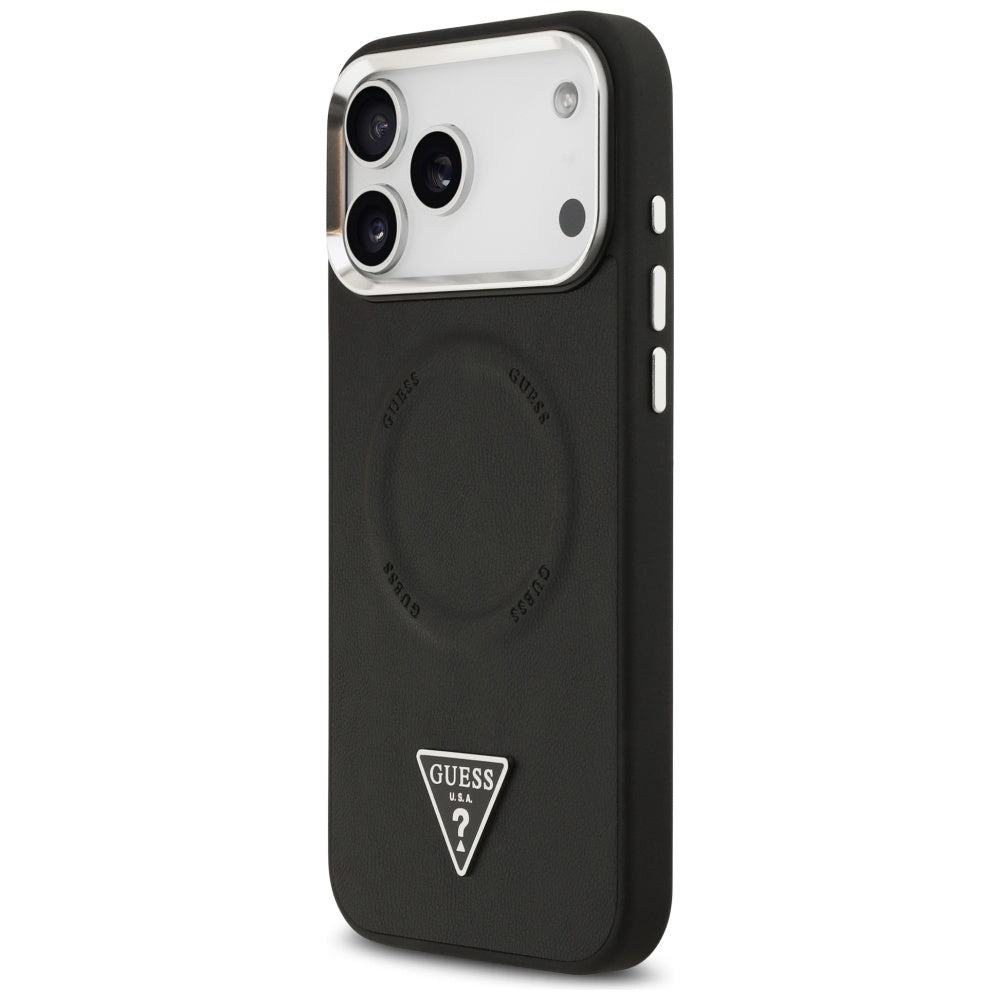 Θήκη MagSafe για Apple iPhone 17 Pro Max, Guess, Triangle Logo, Μαύρη Ασημί
