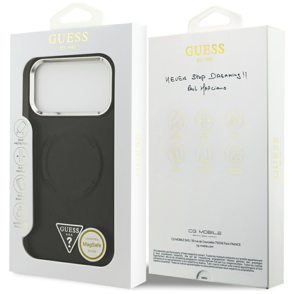 Θήκη MagSafe για Apple iPhone 17 Pro Max, Guess, Triangle Logo, Μαύρη Ασημί
