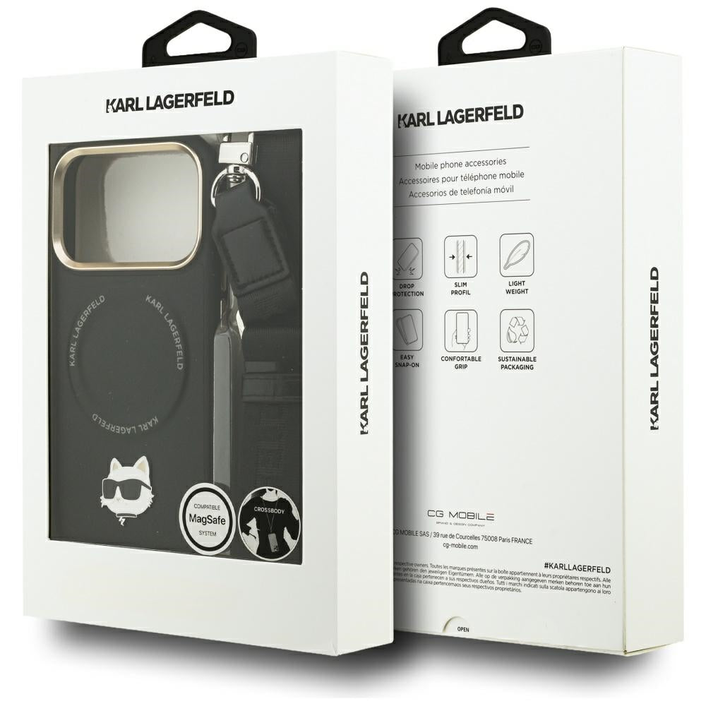 Θήκη MagSafe για Apple iPhone 17 Pro Max, Karl Lagerfeld, Big Strap Choupette Metal Logo, Μαύρη
