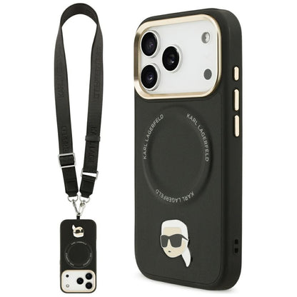 Θήκη MagSafe για Apple iPhone 17 Pro Max, Karl Lagerfeld, Big Strap Karl Metal Logo, Μαύρη