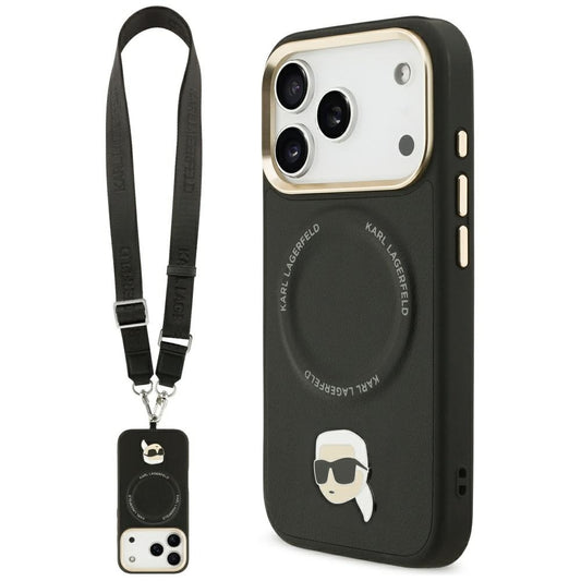 Θήκη MagSafe για Apple iPhone 17 Pro Max, Karl Lagerfeld, Big Strap Karl Metal Logo, Μαύρη