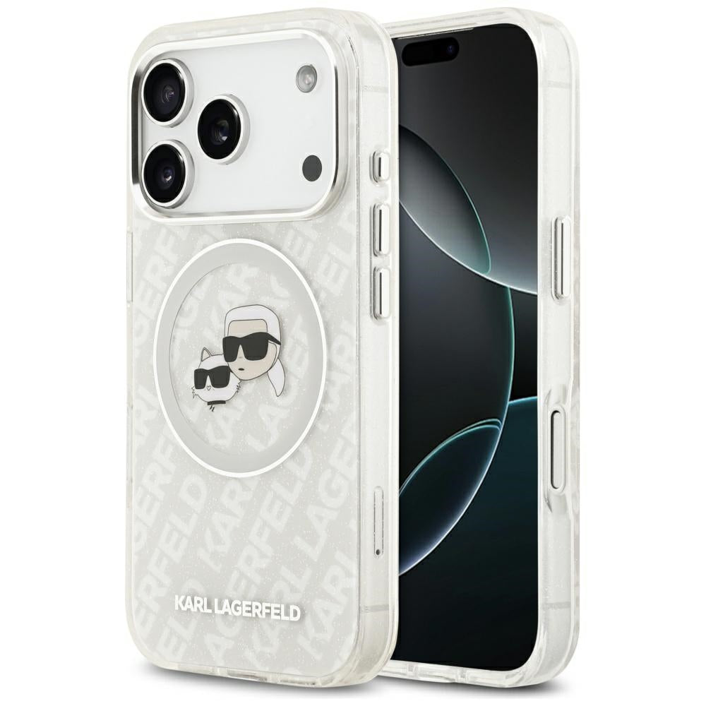 Θήκη MagSafe για Apple iPhone 17 Pro Max, Karl Lagerfeld, Glitter Karl & Choupette Head, Λευκή