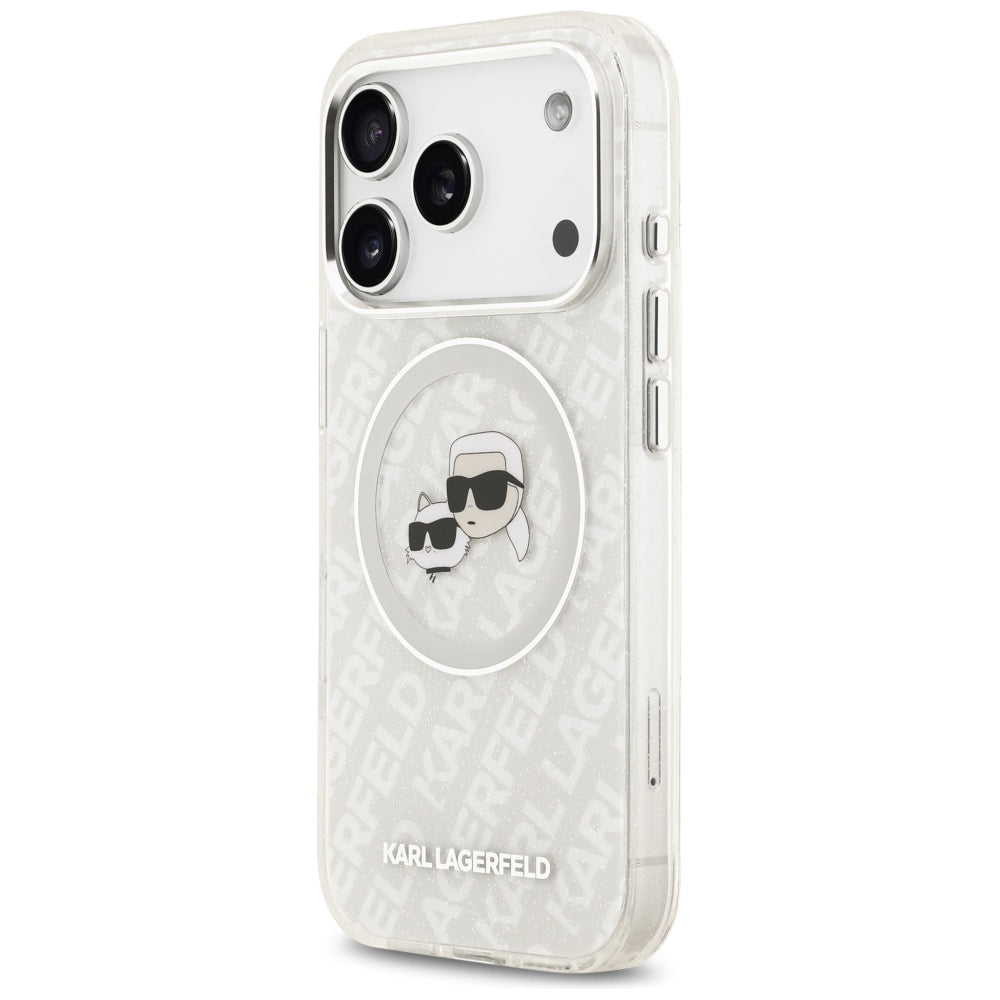 Θήκη MagSafe για Apple iPhone 17 Pro Max, Karl Lagerfeld, Glitter Karl & Choupette Head, Λευκή