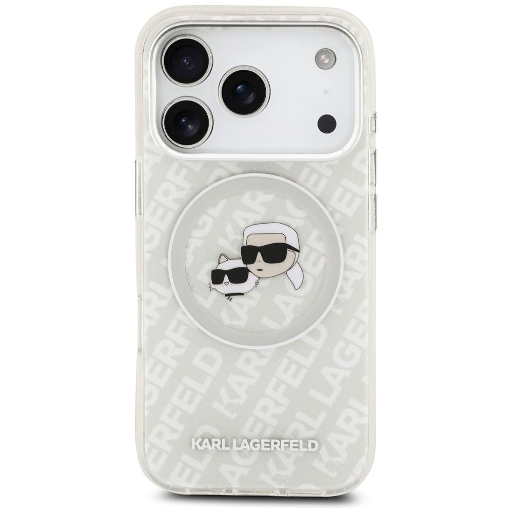 Θήκη MagSafe για Apple iPhone 17 Pro Max, Karl Lagerfeld, Glitter Karl & Choupette Head, Λευκή