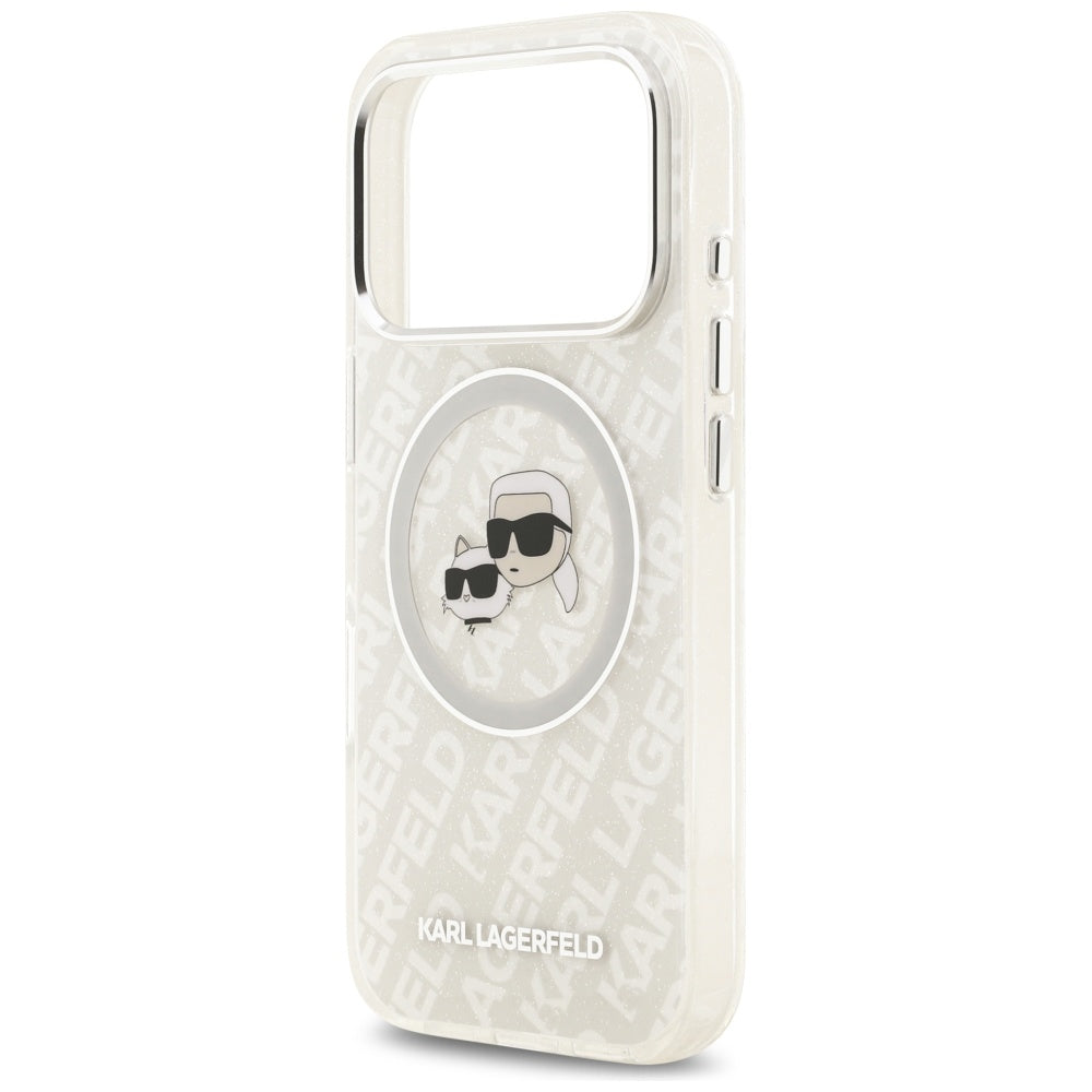 Θήκη MagSafe για Apple iPhone 17 Pro Max, Karl Lagerfeld, Glitter Karl & Choupette Head, Λευκή