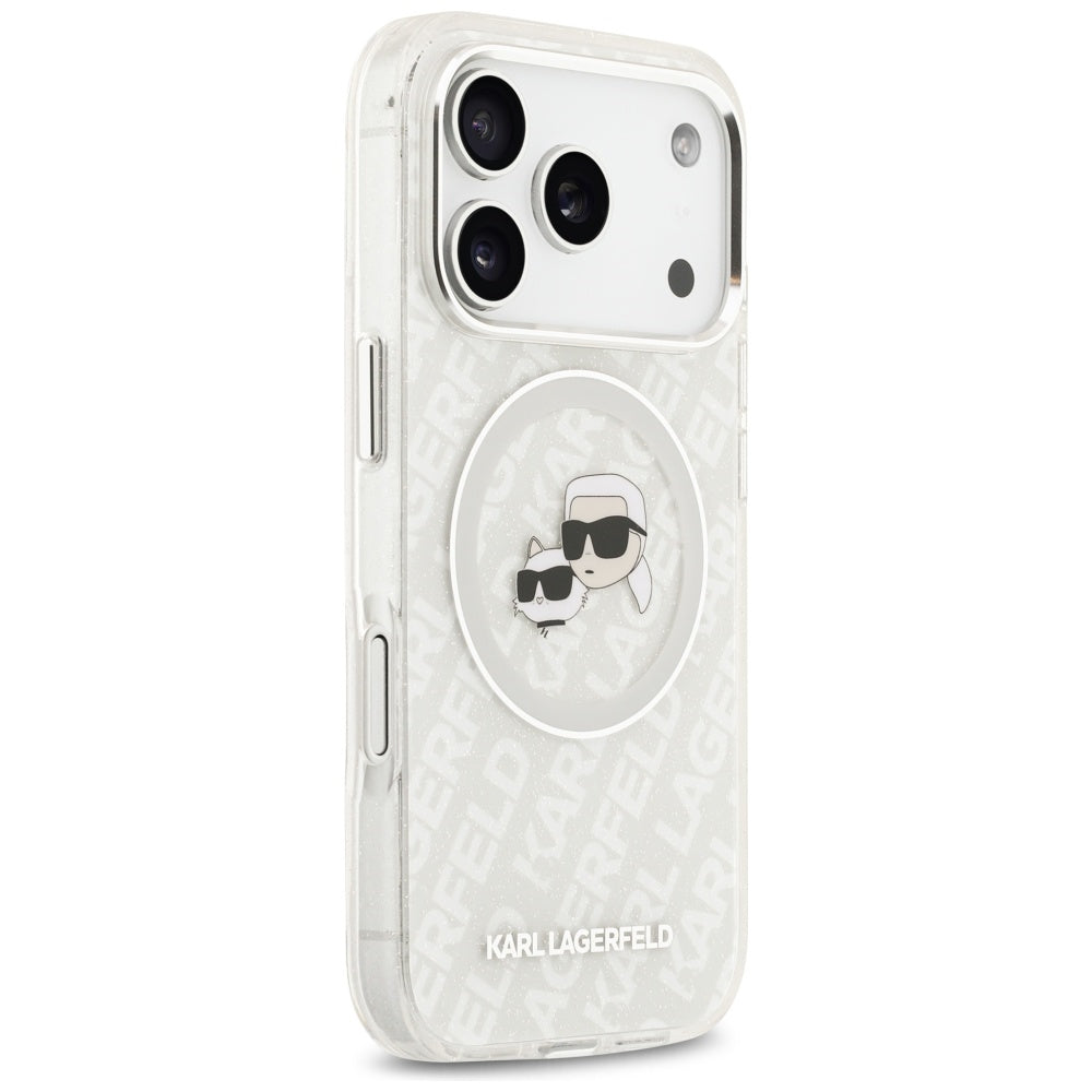 Θήκη MagSafe για Apple iPhone 17 Pro Max, Karl Lagerfeld, Glitter Karl & Choupette Head, Λευκή