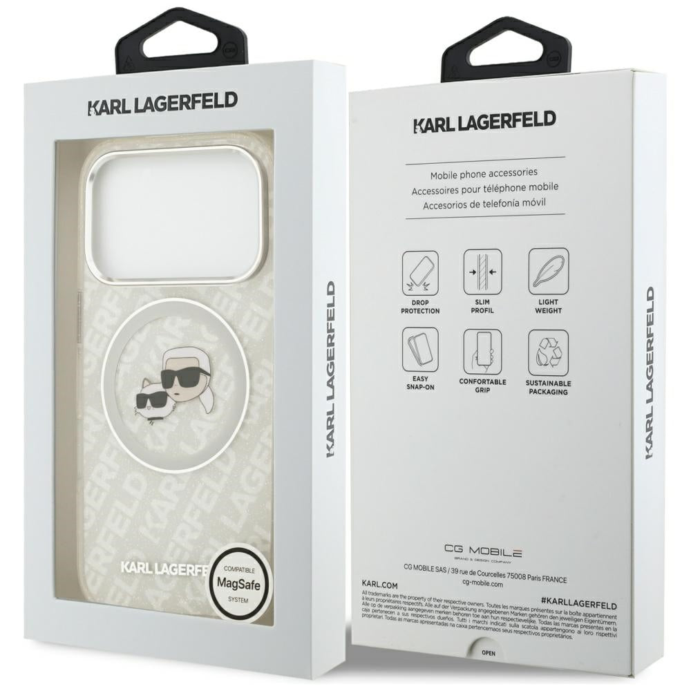 Θήκη MagSafe για Apple iPhone 17 Pro Max, Karl Lagerfeld, Glitter Karl & Choupette Head, Λευκή