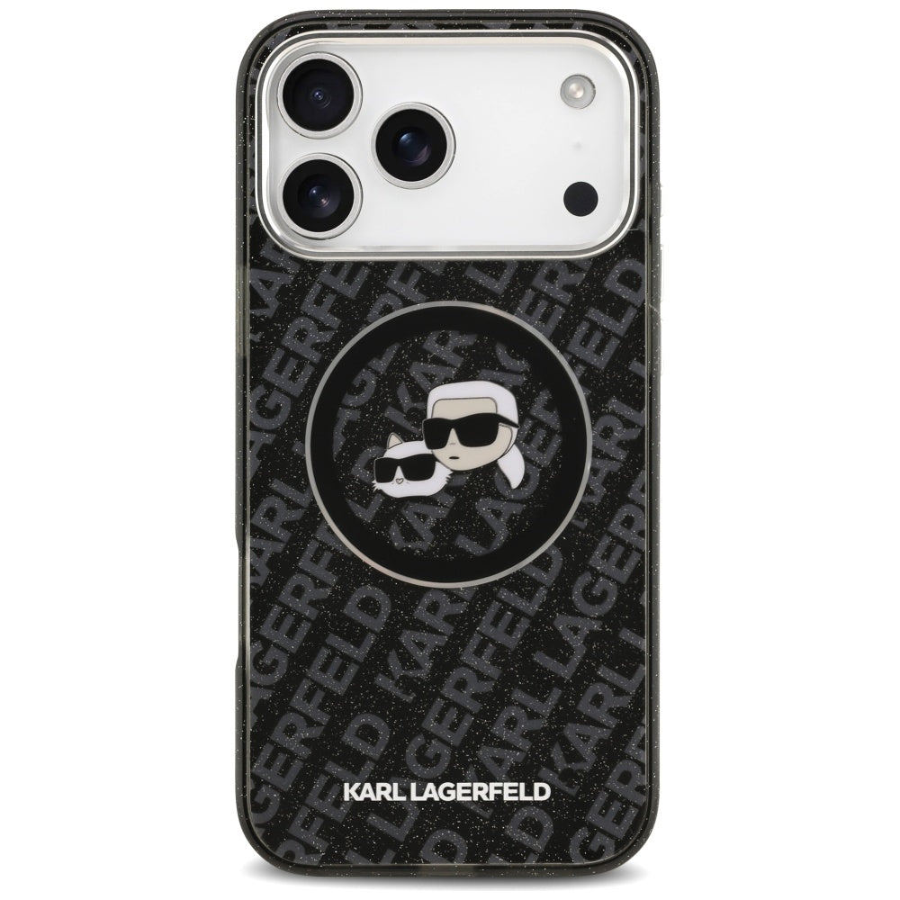 Θήκη MagSafe για Apple iPhone 17 Pro Max, Karl Lagerfeld, Glitter Karl & Choupette Head, Μαύρη