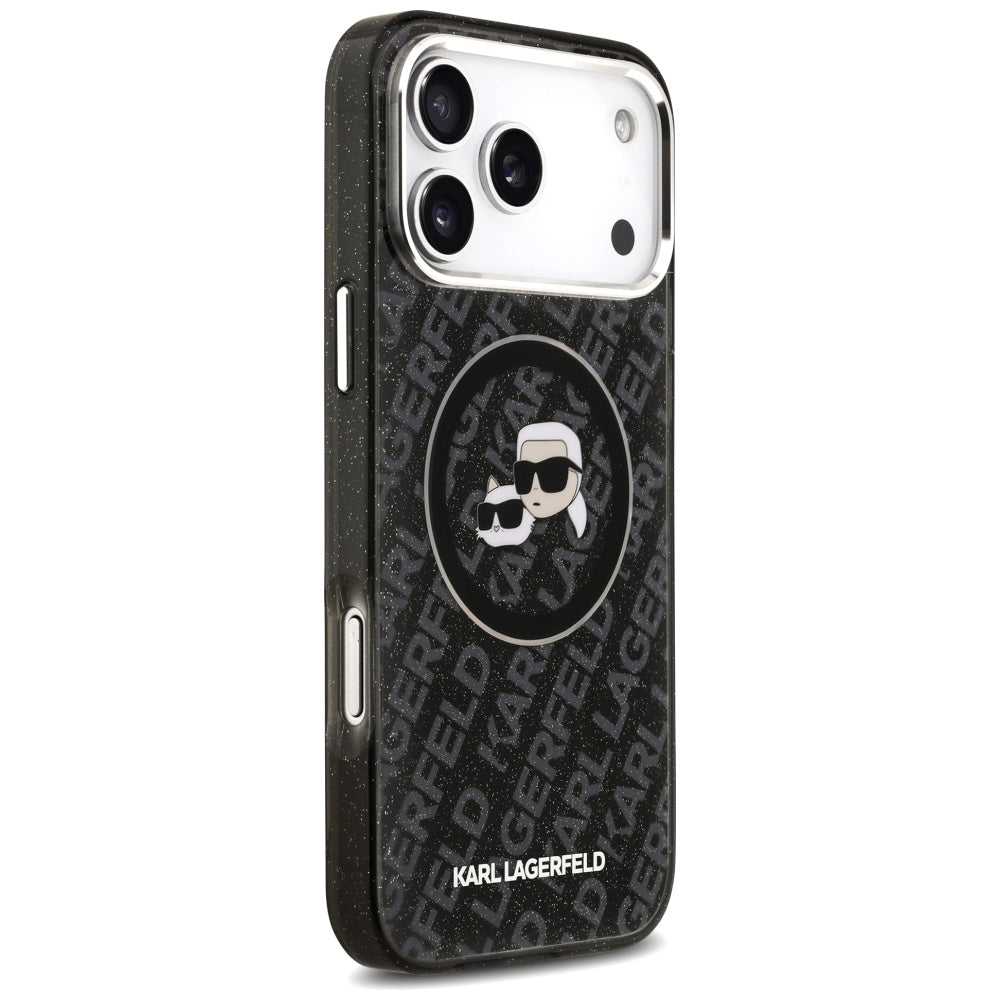 Θήκη MagSafe για Apple iPhone 17 Pro Max, Karl Lagerfeld, Glitter Karl & Choupette Head, Μαύρη