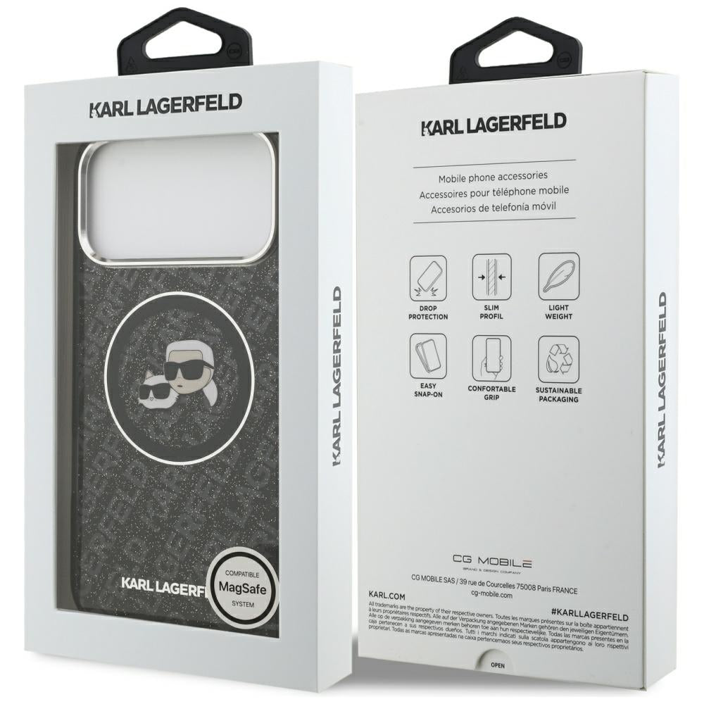 Θήκη MagSafe για Apple iPhone 17 Pro Max, Karl Lagerfeld, Glitter Karl & Choupette Head, Μαύρη