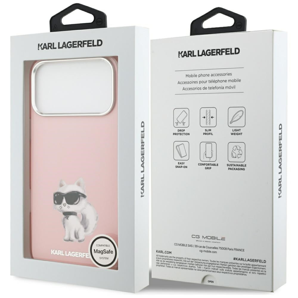 Θήκη MagSafe για Apple iPhone 17 Pro Max, Karl Lagerfeld, IML Aquarelle Logo Choupette, Ροζ