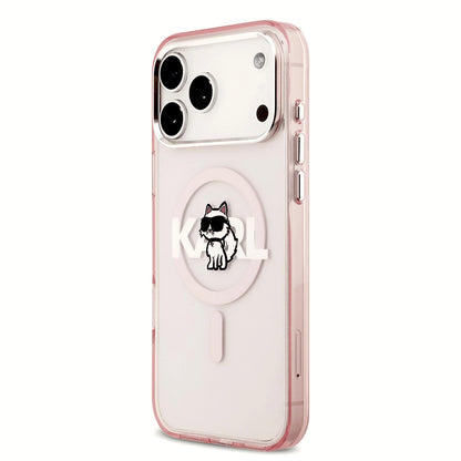 Θήκη MagSafe για Apple iPhone 17 Pro Max, Karl Lagerfeld, IML Sketch Logo Choupette, Ροζ