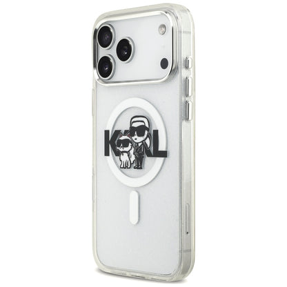 Θήκη MagSafe για Apple iPhone 17 Pro Max, Karl Lagerfeld, IML Sketch Logo Glitter Karl & Choupette, Διάφανη