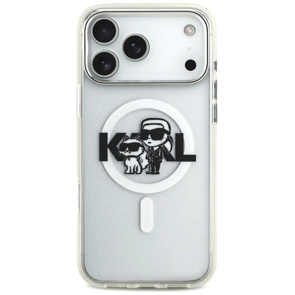 Θήκη MagSafe για Apple iPhone 17 Pro Max, Karl Lagerfeld, IML Sketch Logo Glitter Karl & Choupette, Διάφανη