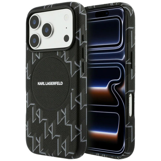 Θήκη MagSafe για Apple iPhone 17 Pro Max, Karl Lagerfeld, KL Monogram Logo, Μαύρη