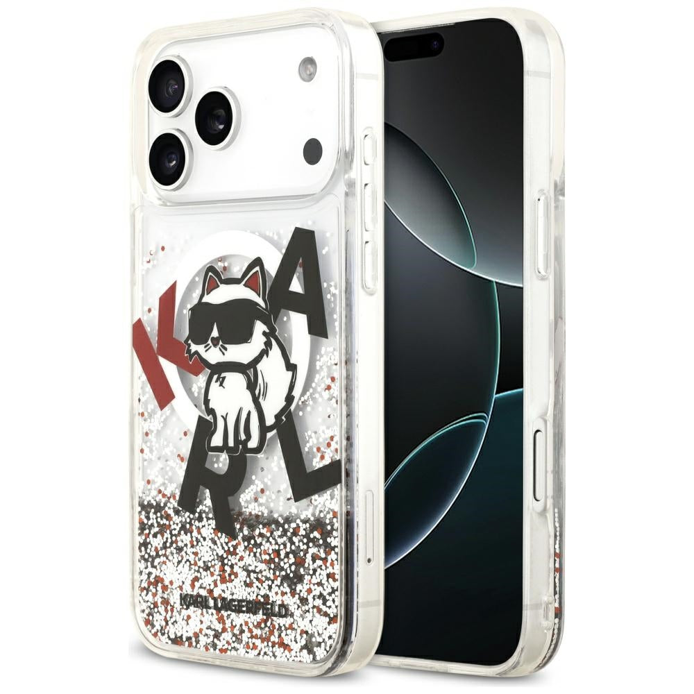 Θήκη MagSafe για Apple iPhone 17 Pro Max, Karl Lagerfeld, Liquid Glitter Logo Choupette, Διαφανής