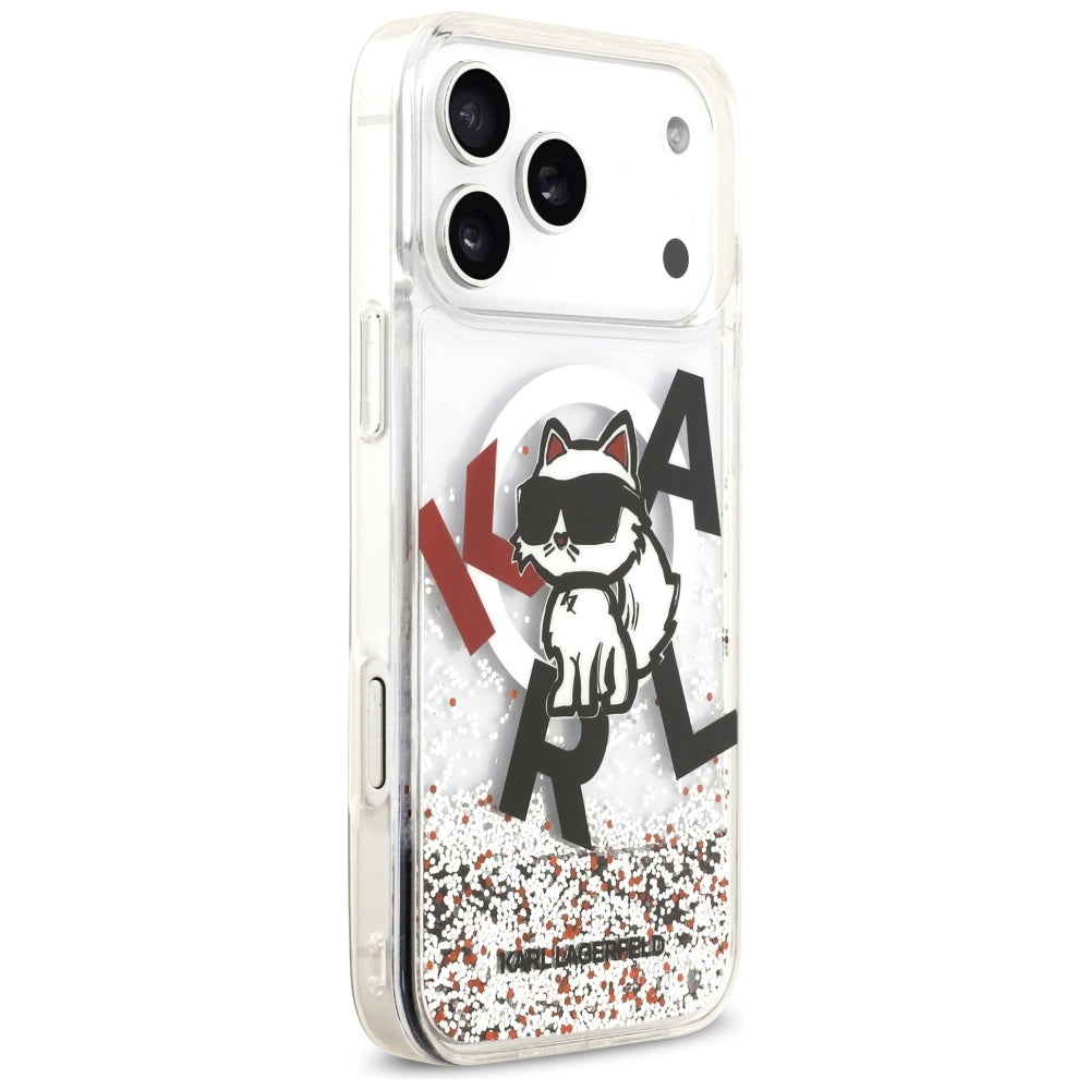 Θήκη MagSafe για Apple iPhone 17 Pro Max, Karl Lagerfeld, Liquid Glitter Logo Choupette, Διαφανής