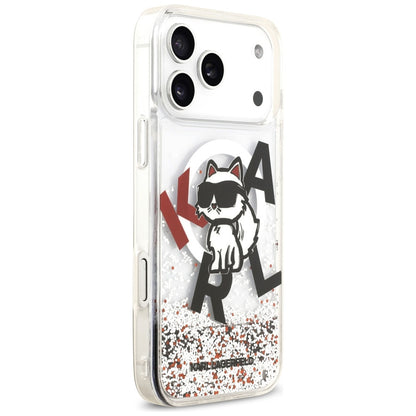 Θήκη MagSafe για Apple iPhone 17 Pro Max, Karl Lagerfeld, Liquid Glitter Logo Choupette, Διαφανής