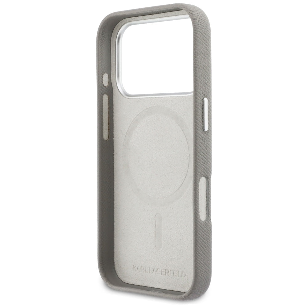 MagSafe Case for Apple iPhone 17 Pro Max, Karl Lagerfeld, Saffiano Karl & Choupette Pins, Grey