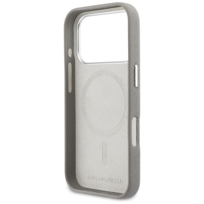 MagSafe Case for Apple iPhone 17 Pro Max, Karl Lagerfeld, Saffiano Karl & Choupette Pins, Grey