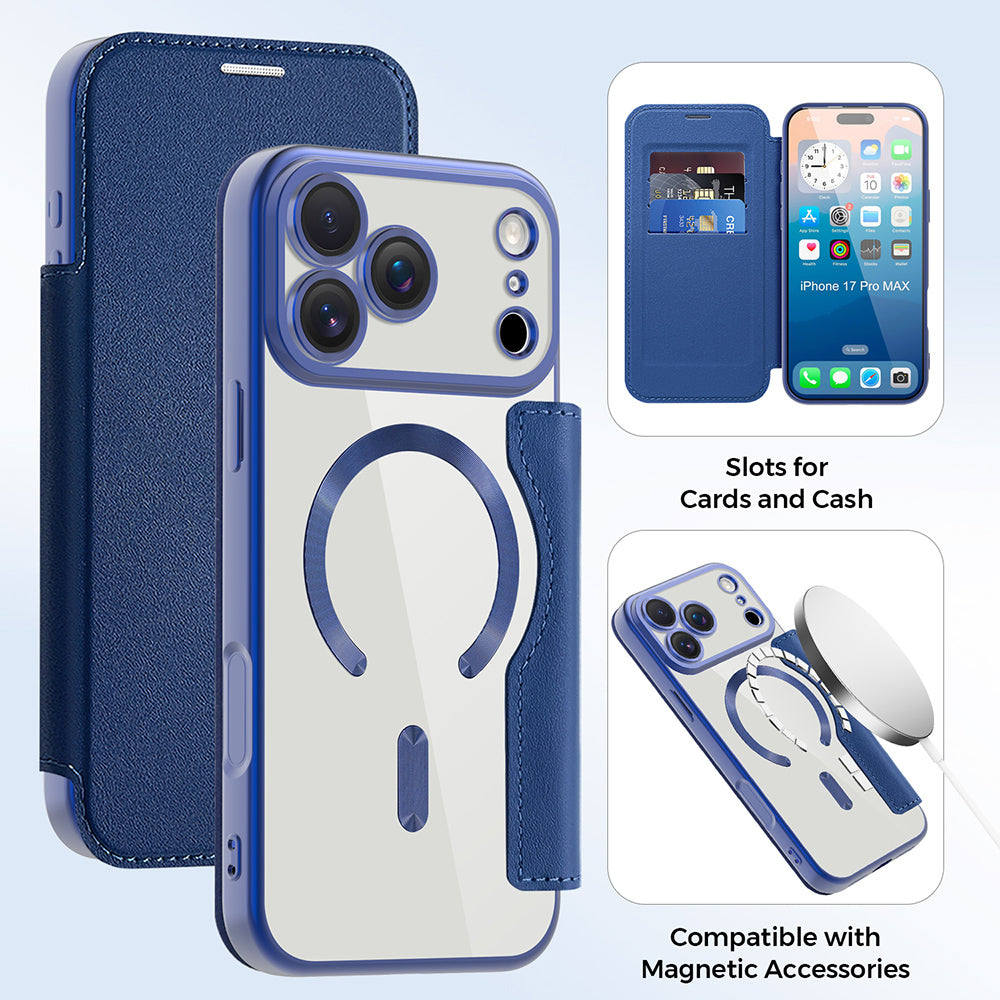 Θήκη MagSafe για Apple iPhone 17 Pro Max, Techsuit, SmartMag Book, Μπλε