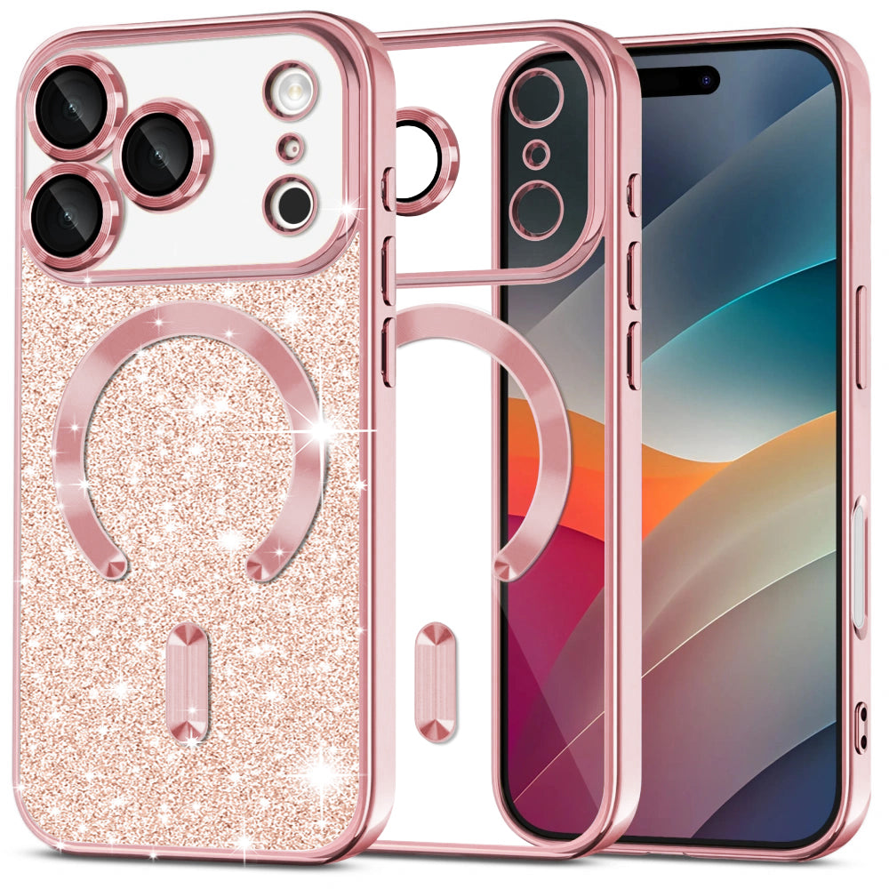 Θήκη MagSafe για Apple iPhone 17 Pro, Techsuit, Luxury Glitter, Ροζ Χρυσό